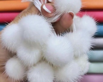 Real Mink Fur Pom Pom Set: Small Fluffy Ball (1.6-2")