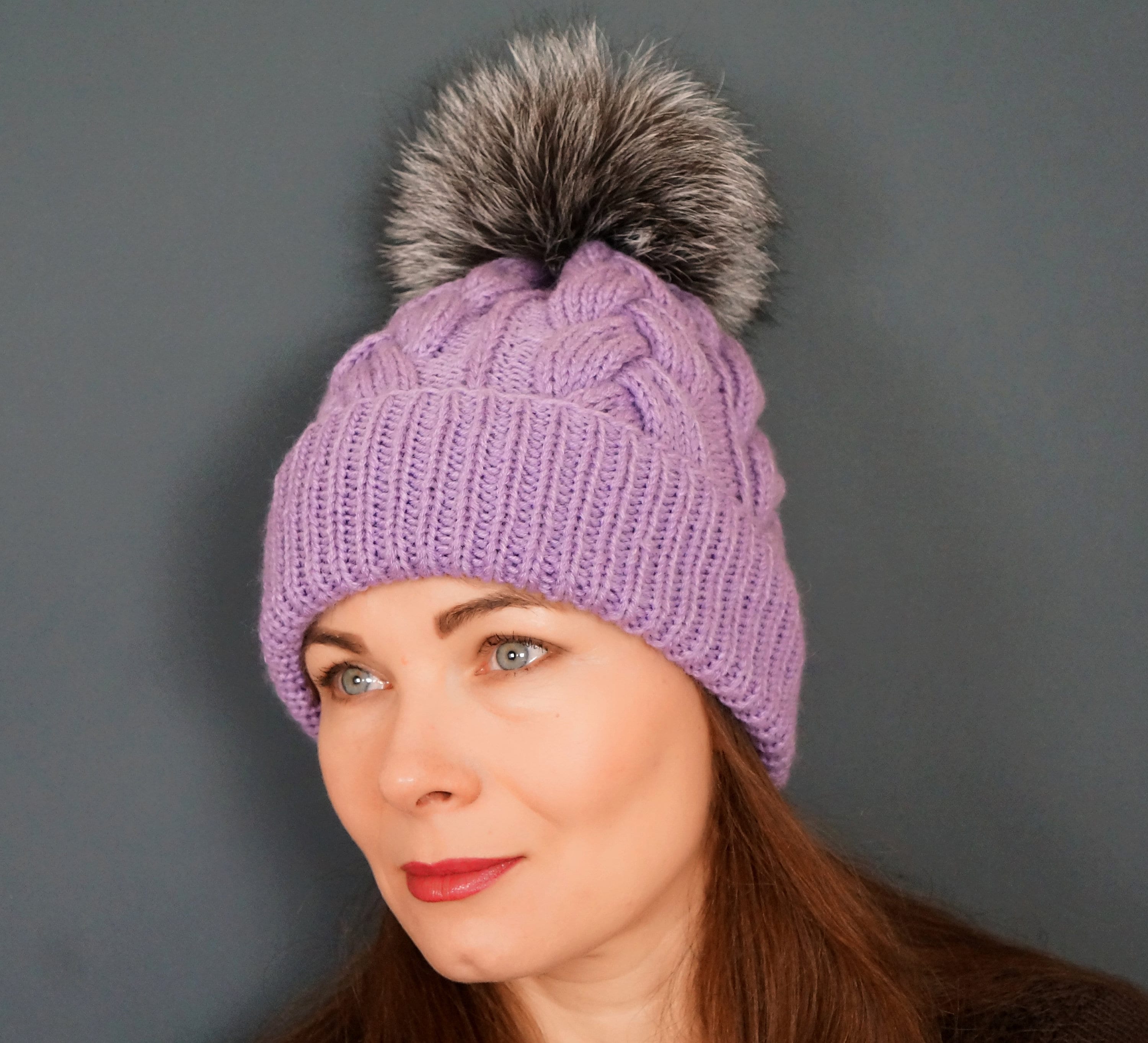 Fur Pom Pom Hat/knit Hat/wool Hat Women/beanie Women/winter Etsy UK