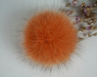 Pompon pour bonnet, Pompon orange, Pompon en fourrure véritable, Pompon pour bonnet, Pompon en fourrure, Bonnet à pompon en fourrure, Pompon de renard, Boule de fourrure, Pompon duveteux