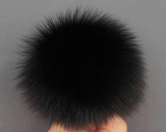 Black Arctic Fox Fur Pom Pom: Detachable Hat Accessory (4-6.8&quot;)