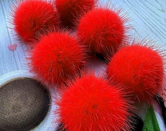 Real Mink Fur Pom Pom Set: Removable Fluffy Pompoms (4-5cm)