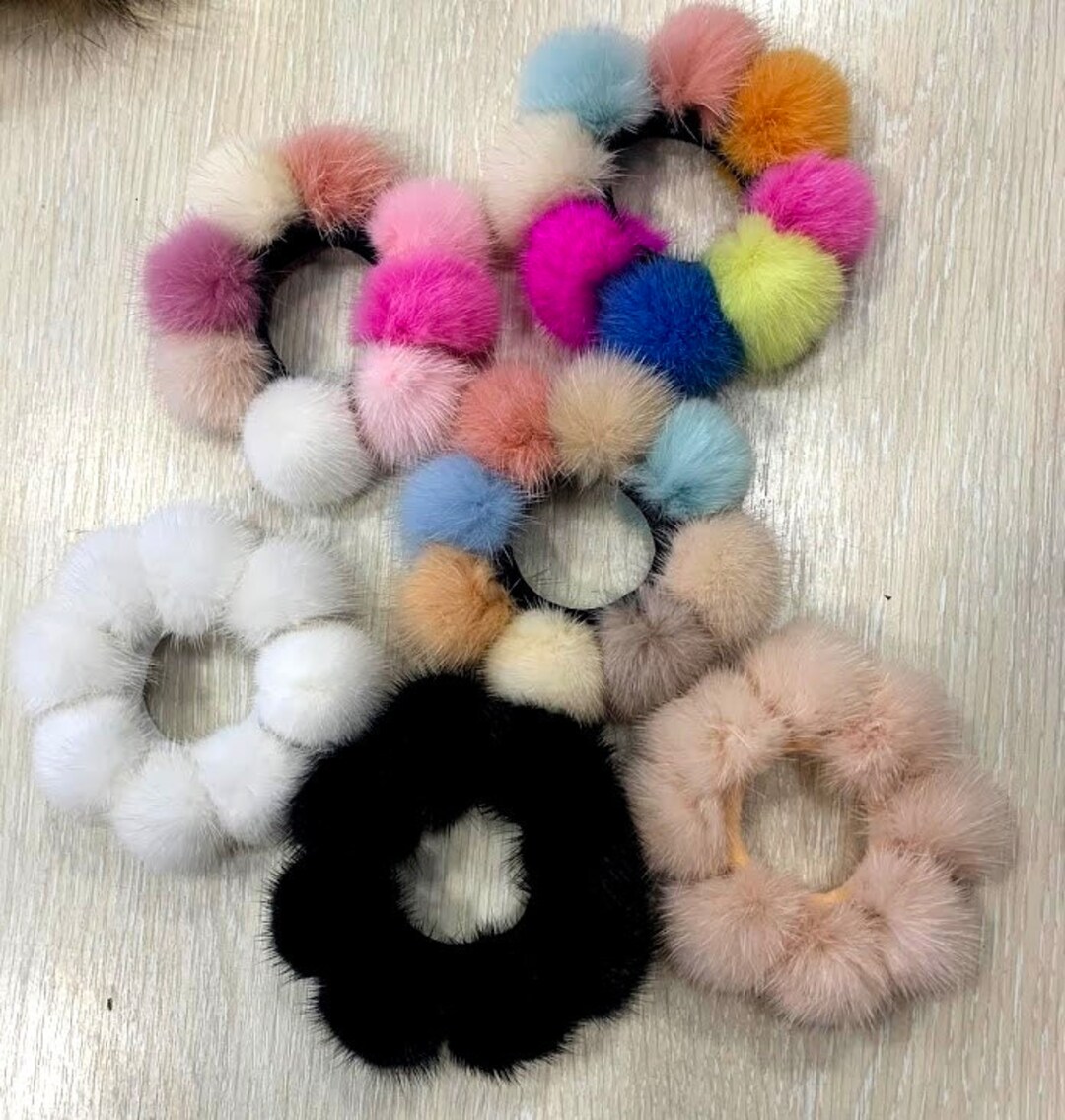 Real Mink Fur Scrunchie: Pompom Ponytail Holder - Etsy