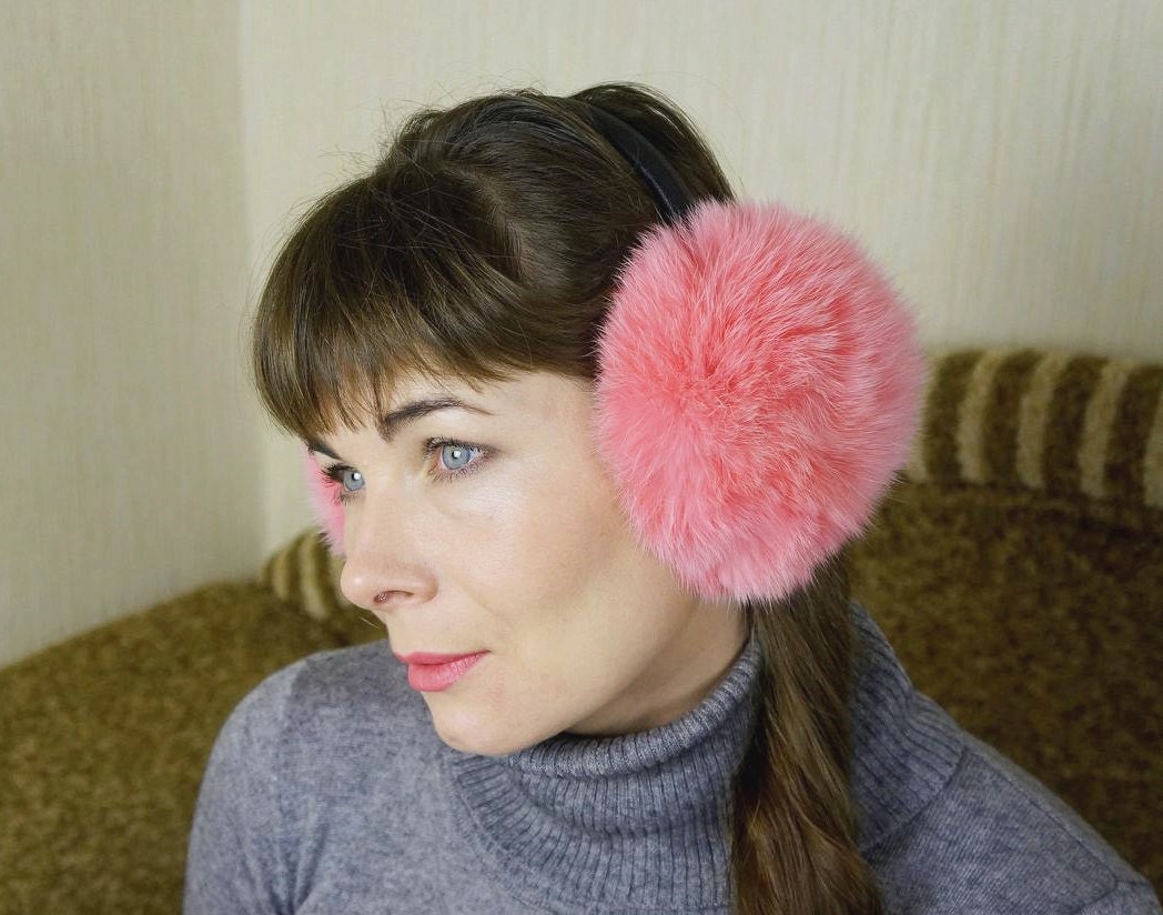 Pink Earmuffs Real Fur Earmuffs Rabbit Fur Earmuffs Fluffy Etsy