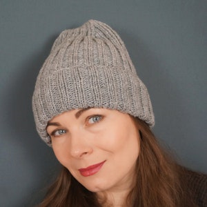 Hoge top muts Hat unisex Slouchy muts Gebreide muts Geribbelde muts Handgebreide wollen muts Grof gebreide muts Hoed met revers Mode muts