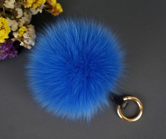 Fur Keychain Fur Pom Pom Keychain Blue Keychain Keychain 