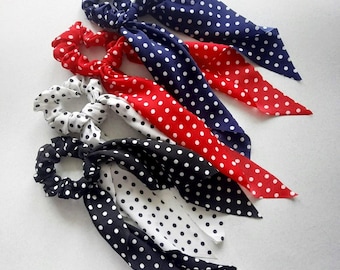 hair scarf with knot, polka scrunchies, hair scrunchies, knot scrunchie, scarf for hair, bow scrunchie, scarf scrunchie, boho accessory