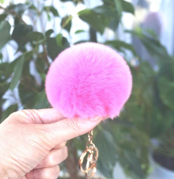 Portachiavi Con Pompon Di Pelliccia Di Coniglio Verde: Ciondolo Per
