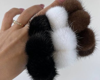 mink ponytail holder, mink fur scrunchy, fur scrunchie, mink elastic tail, pompom  holder, holder elastic, furry ball holder, fur bracelet