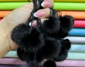 Real Mink Fur Pom Pom Set: Removable Fluffy Balls (4cm/1.6")