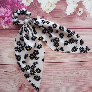 Floral Hair Scrunchie: Boho Scarf Bow with Long Ribbon Tails