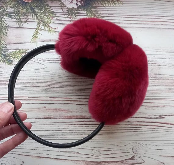 Burgundy Rex Rabbit Fur Earmuffs: Fluffy Winter Ear Warmers - Etsy