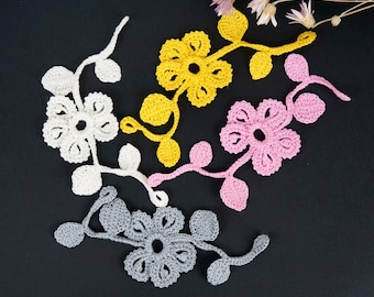 Fleur au crochet, dentelle irlandaise, branche de fleurs au crochet, branche de feuilles au crochet, appliques de fleurs, bijoux fleurs, appliques au crochet, décoration de fleurs