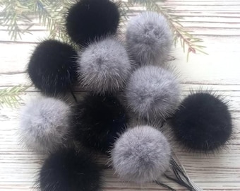 Real Mink Fur Pom Pom Set: Small Fluffy Ball (1.6-2")