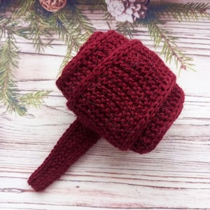 Angora Knitted Scarf: Red Mini Neckerchief Headband