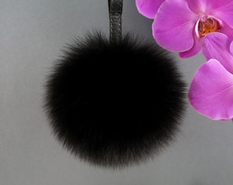 Black Fox Fur Keychain