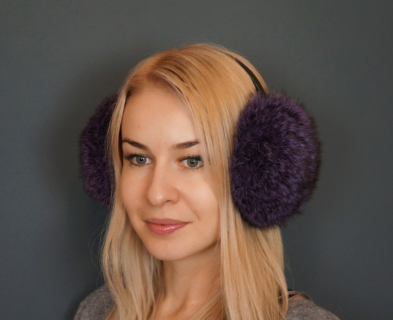 Earmuffs purple Real fur earmuffs Earmuffs fur Rabbit fur Etsy
