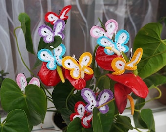 Crochet Butterfly Applique - Set of 2 Cotton Knitted Butterflies