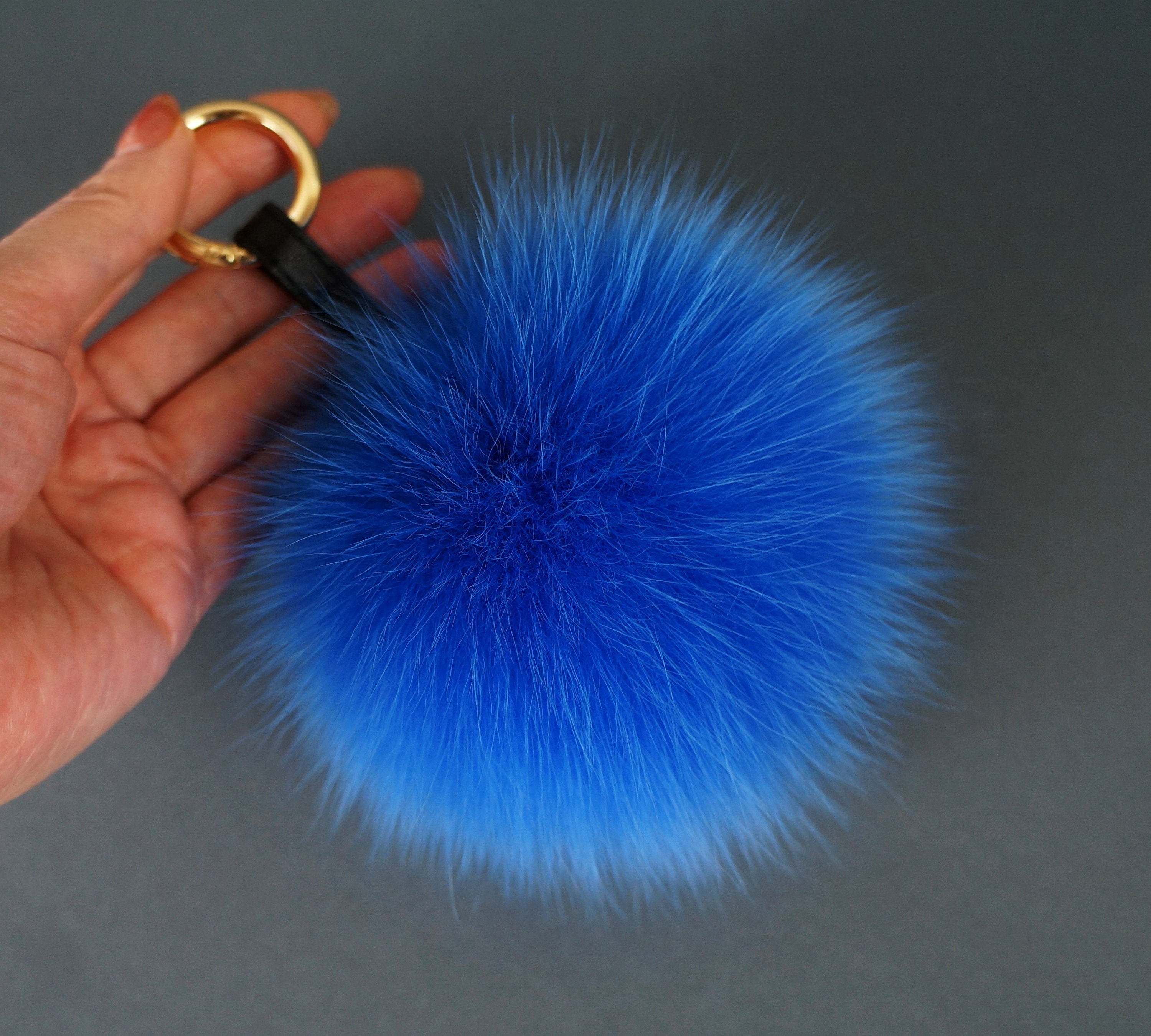 Pom and Circumstance Light Blue Fur Pompom Key Chain