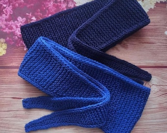 Blue Cotton Knit Mini Scarf: Skinny Neckerchief