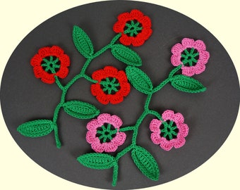 Fleur au crochet, Branche de fleur au crochet, Branche de feuilles au crochet, Fleur appliqué, Applique au crochet, Bijoux de fleurs, Fleur décorative, Dentelle irlandaise