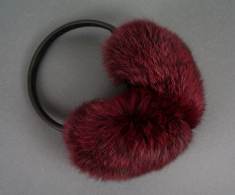 Rabbit fur burgundi Ear Warmers Fluffy ear muffs Earmuffs women Christmas gift Real fur earmuffs Gift for her.