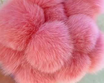 Detachable Pink Fox Fur Pom Pom: Hat Accessory