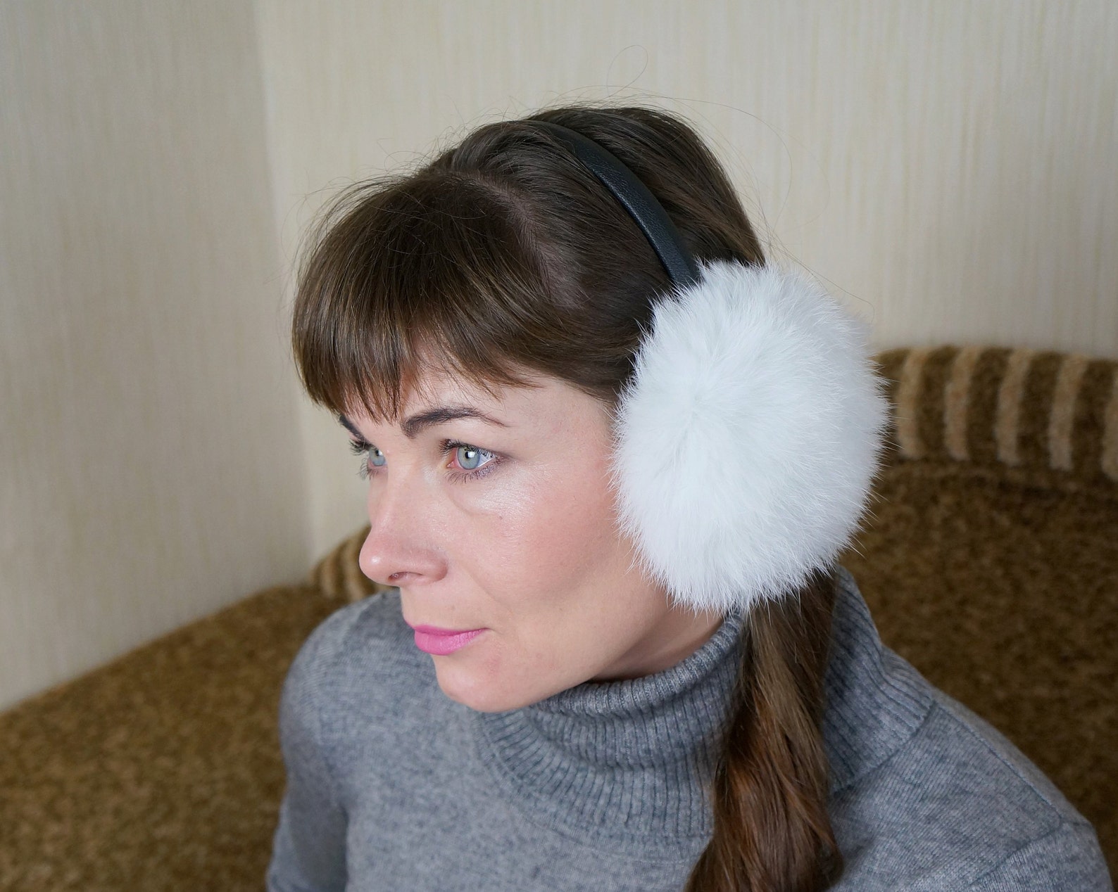 Real fur earmuffs Rabbit fur white Fluffy ear muffs Ear Etsy