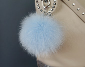 Real Fox Fur Pom Pom Keychain: Fluffy Handbag Charm