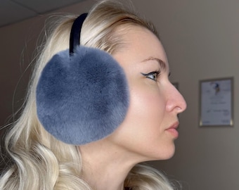 Fur earmuffs/Ear warmers/Rabbit rex earmuffs/Gray fur earmuffs/Fur ear warmer/Fluffy ear muffs/Earmuffs women/Ear muffs for women/Gift her