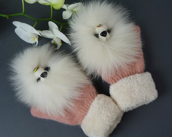 Mitones de animales de piel: guantes cálidos de invierno