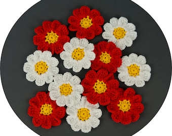 Crochet flower, Set 6 pcs, Crochet daisy flower, Applique flower, Sewing or craft,  Flower jewelry, Crochet applique, Decorate flower