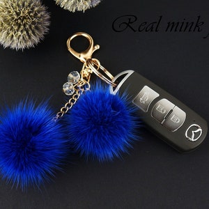 ◎NFF◎ fuzzy plated keyringblue 4602758 Fancy Fantasy Rabbit Keychain With 8cm Fur Ball, Fox Head