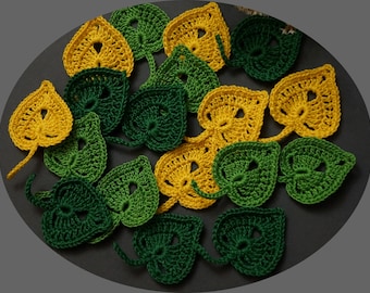 Crochet leaves, set 6 pcs, Crochet applique leaf, Leaves decoration, Scrapbooking leaves, multicolor leaves.