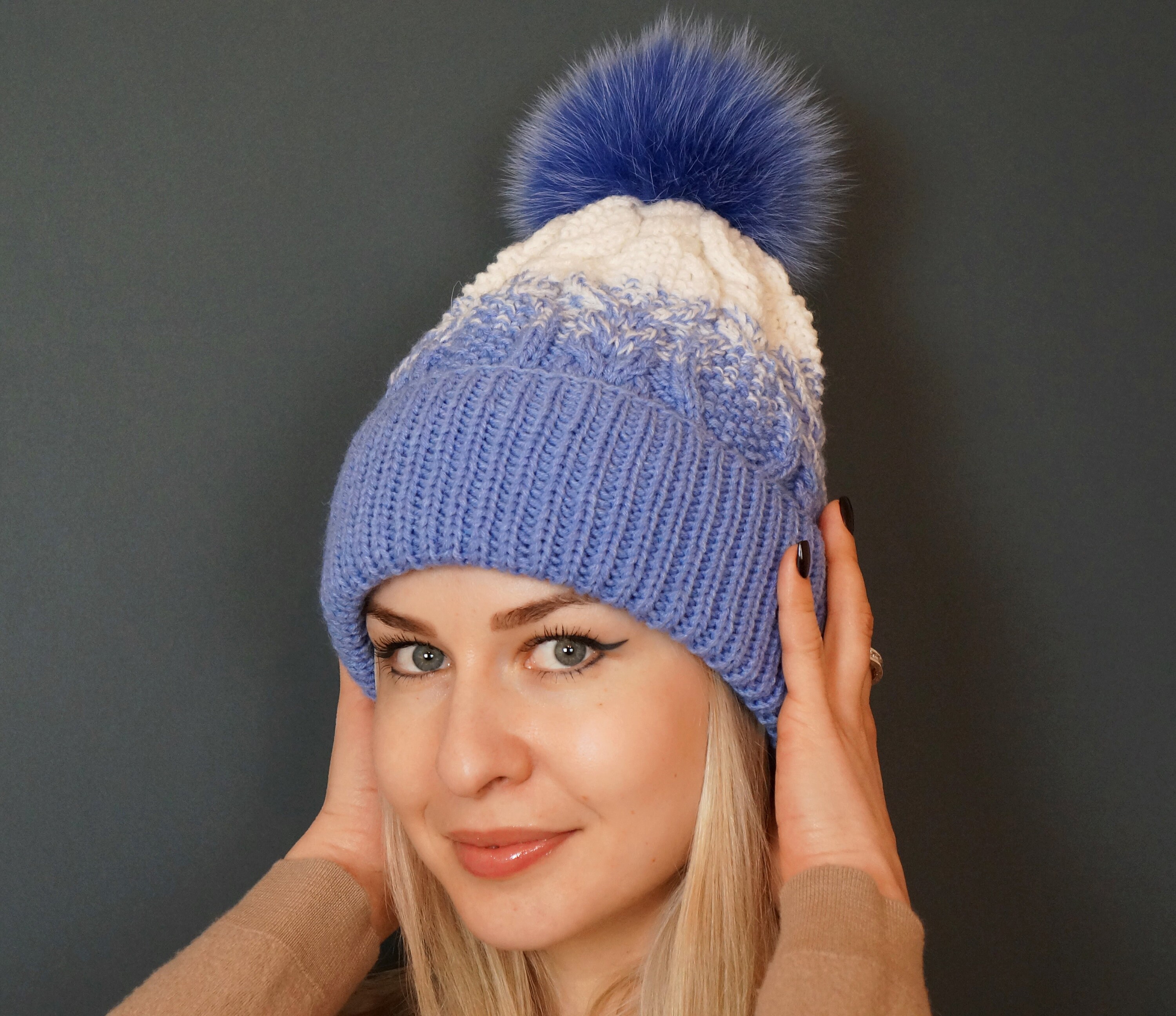 Ladies winter hat with genuine blue fox pom Women main image 3