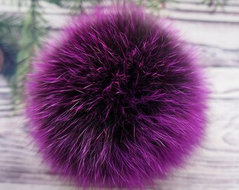 Purple Fox Fur Pom Pom: Detachable Hat Accessory (4.8-6&quot;)