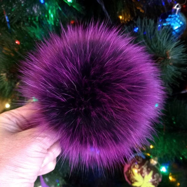 Purple fur pom pom, Fox pom pom, Real fur pom pom, Fur pom pom for hat, Large pom pom, Fox pompom, Fur ball, Genuine fur pompom