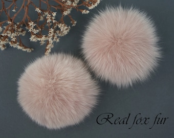 Arctic Fox Fur Pom Pom: Beige Powder Fluffy Hat Accessory (8-9 cm)