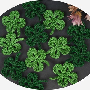 Gehaakte bladeren, set 6 stuks, klaverblaadjes, gehaakte boombladeren, gehaakt appliqué blad, decoratie bladeren, gebreide bladeren, scrapbooking bladeren