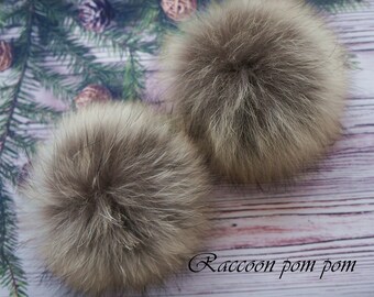 Real Raccoon Fur Pom Pom: Detachable Hat Ball (4.6-8&quot;)