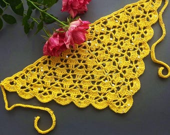 Crochet Lace Bandana: Sequin Yellow Hair Scarf