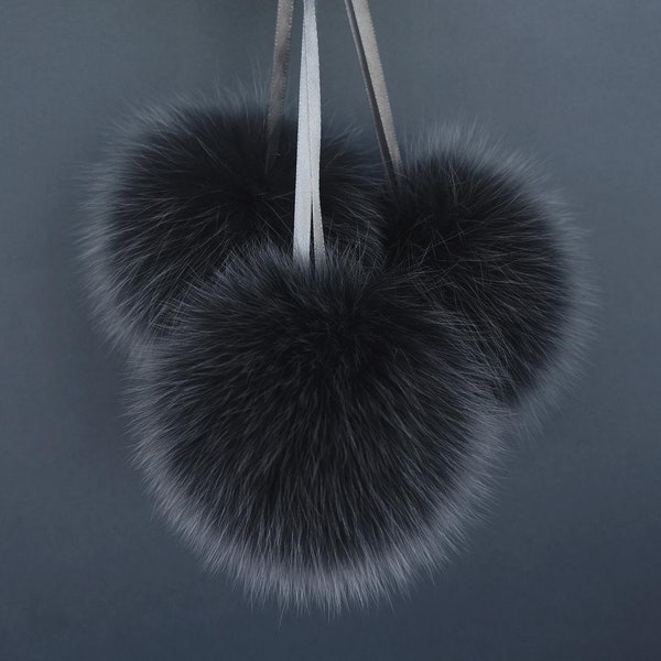 Grey fur pom pom, Fox pom pom, Real fur pom pom, Fur pom pom  for hat, Fur pompom, Fox pompom, Fur ball, Fluffy pom pom, Fluffy ball