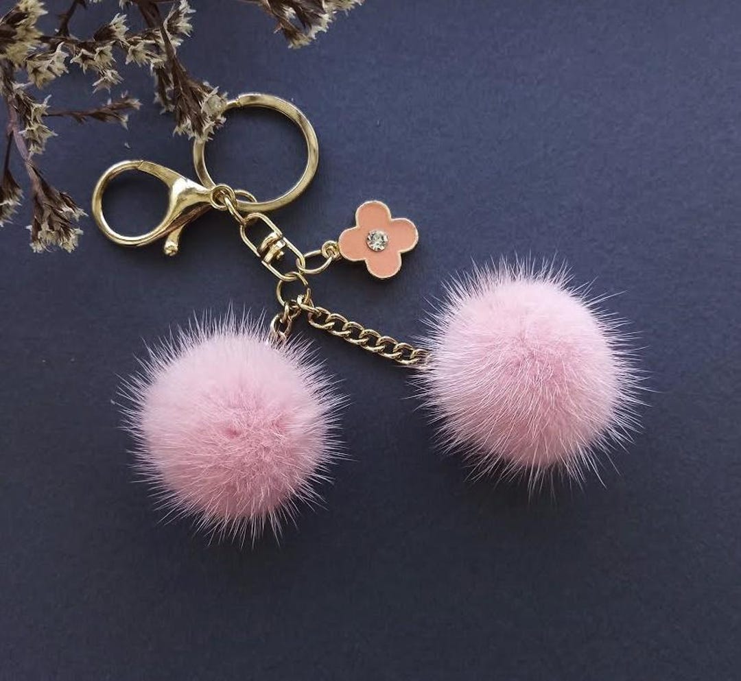 2 Pièces Porte-clés Pom Pom, Doux Artificielle Fourrure De Lapin Porte-clés, Pompon Balle Duveteux Porte-clés, Décor De Sac à Main Blanc, Poudre Coréenne - Bagagerie - Maroquinerie