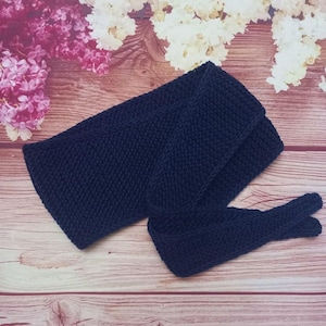 blue knitted scarf, cottonl scarf, basic knitted scarf, mini scarf, knitted neck scarf, skinny neckerchief, slim neck wrap, neck scarf
