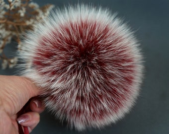 Burgundy Fox Fur Pom Pom: Detachable Fluffy Ball for Hat (4.8-6.4&quot;)