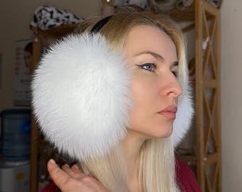 White Fox Fur Earmuffs: Fluffy Winter Ear Warmers - Etsy