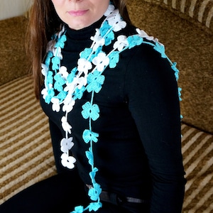 Crochet Flower Scarf: Cotton Lariat Necklace
