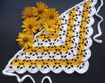 Yellow Crochet Lace Bandana: Boho Beach Head Scarf