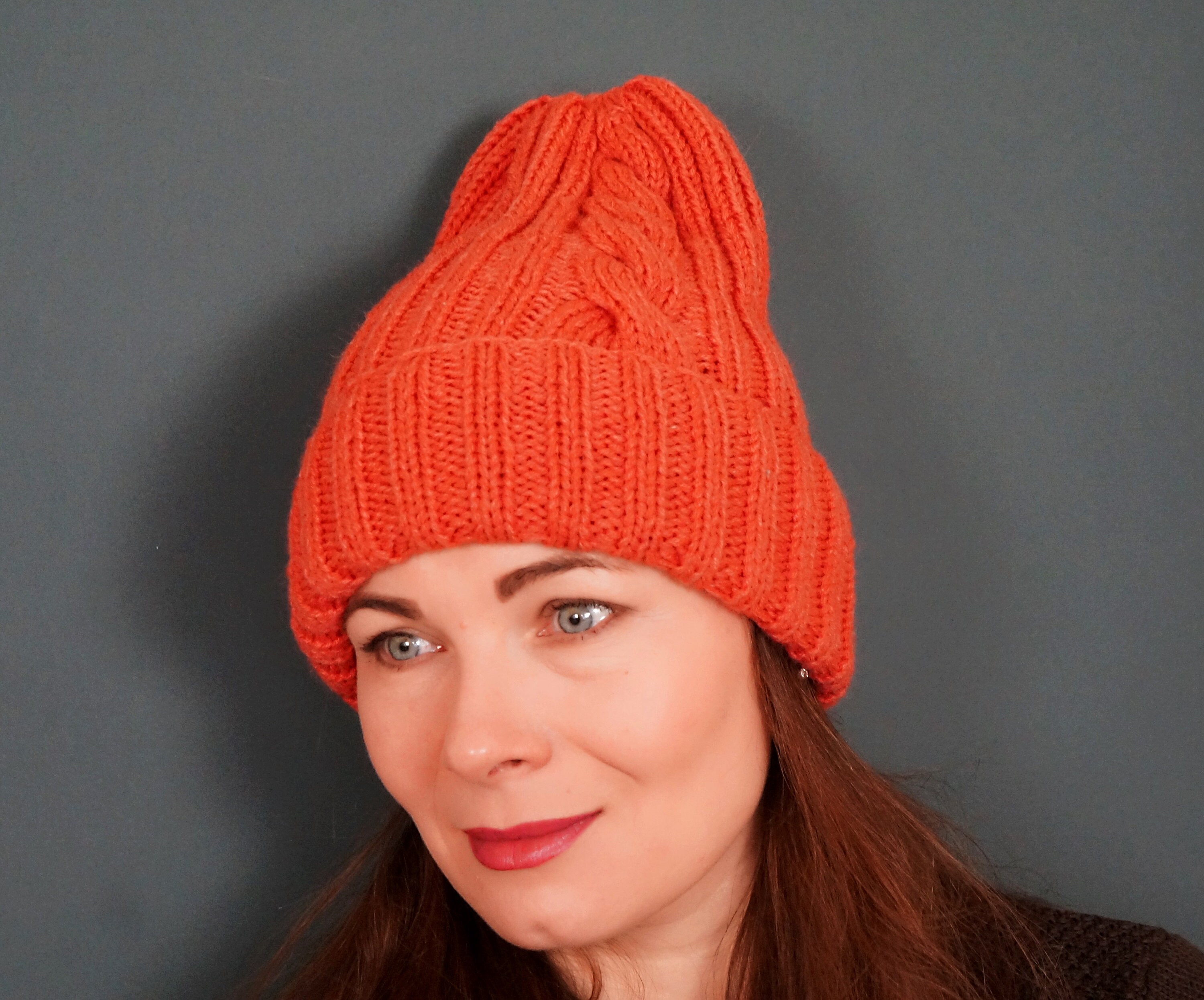 Coral Knitted Beanie Hat High Top Beanie Slouchy Beanie Etsy