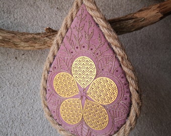 Decorative wall embroidery, Embroidered drops natural boho decoration