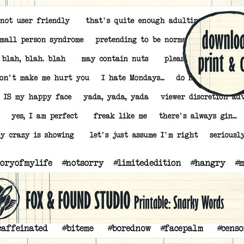 Snarky Words Printable Digital Download A4 PDF Sheet Junk - Etsy